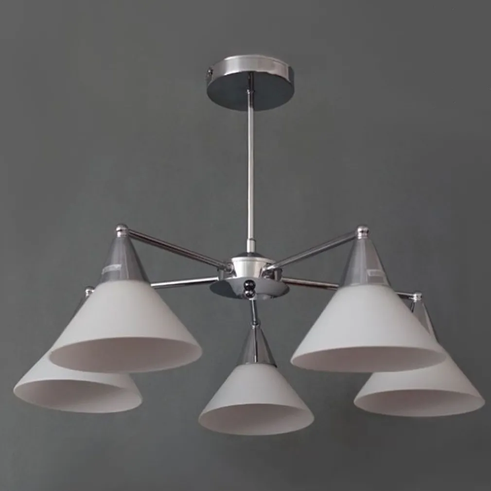 LAMPADARIO 5 BRACCI IN METALLO ARGENTO CON COPPE IN VETRO MODERNO DA SOFFITTO 00880
