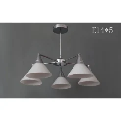 LAMPADARIO 5 BRACCI IN METALLO ARGENTO CON COPPE IN VETRO MODERNO DA SOFFITTO 00880