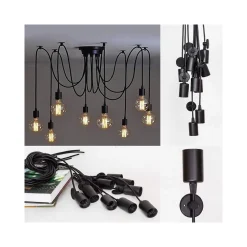 LAMPADARIO 12 PENDENTI LAMPADA RAGNO NERO A SOFFITTO SOSPENSIONE LUCE PORTALAMPADA E27