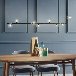 LAMPADARIO 8 SFERE G9 IN VETRO DA SOFFITTO IN METALLO NERO DESIGN MODERNO 71621