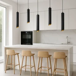LAMPADARIO A CILINDRO ASIMMETRICO DA SOFFITTO NERO CON INTERNO ORO ATTACCO GU10 TS187