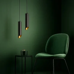LAMPADARIO A CILINDRO ASIMMETRICO DA SOFFITTO NERO CON INTERNO ORO ATTACCO GU10 TS187