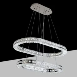 LAMPADARIO A LED 46 WATT A SOSPENSIONE DA SOFFITTO CCT CON 2 ANELLI CRISTALLI B49-3C