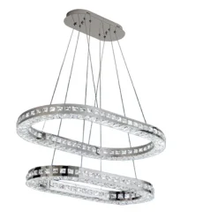 LAMPADARIO A LED 46 WATT A SOSPENSIONE DA SOFFITTO CCT CON 2 ANELLI CRISTALLI B49-3C