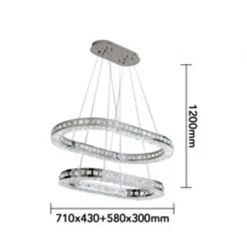 LAMPADARIO A LED 46 WATT A SOSPENSIONE DA SOFFITTO CCT CON 2 ANELLI CRISTALLI B49-3C