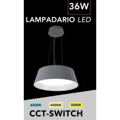 LAMPADARIO A LED 36 WATT 3240LM IP20 A SOSPENSIONE GRIGIO TECNOLOGIA CCT SWITCH B83-G3C