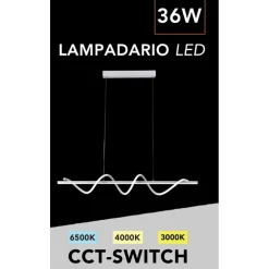 LAMPADARIO A LED 36W A SOSPENSIONE LAMPADA BIANCA TWIST TECNOLOGIA CCT SWITCH B65-B3C