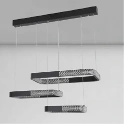 LAMPADARIO A SOSPENSIONE LED 68 W 3 RETTANGOLI CRISTALLO TELECOMANDO NERO 32101