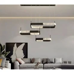 LAMPADARIO A SOSPENSIONE LED 68 W 3 RETTANGOLI CRISTALLO TELECOMANDO NERO 32101