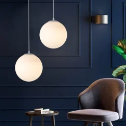 LAMPADARIO A SOSPENSIONE ARGENTO CON SFERA VETRO BIANCO ATTACCO E27 MINIMAL 33511