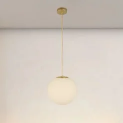 LAMPADARIO A SOSPENSIONE ORO CON SFERA VETRO BIANCO ATTACCO E27 MODERNO MINIMAL 33504