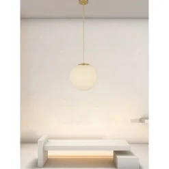 LAMPADARIO A SOSPENSIONE ORO CON SFERA VETRO BIANCO ATTACCO E27 MODERNO MINIMAL 33504