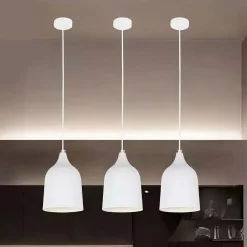 LAMPADARIO A SOSPENSIONE E27 FERRO PARALUME MODERNO CONTEMPORANEO CAMPANA BIANCO 33313