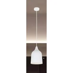 LAMPADARIO A SOSPENSIONE E27 FERRO PARALUME MODERNO CONTEMPORANEO CAMPANA BIANCO 33313