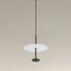 LAMPADARIO A SOSPENSIONE LUCE 6500K LED 12W DISCO PARALUME PIATTO BIANCO NERO TONDO 33122