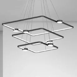 LAMPADARIO A SOSPENSIONE LED 112W 3 QUADRATI CON TELECOMANDO DESIGN MODERNO NERO 71248