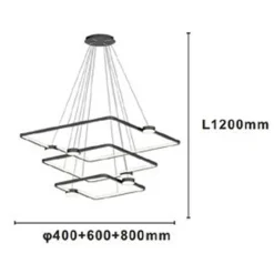 LAMPADARIO A SOSPENSIONE LED 112W 3 QUADRATI CON TELECOMANDO DESIGN MODERNO NERO 71248