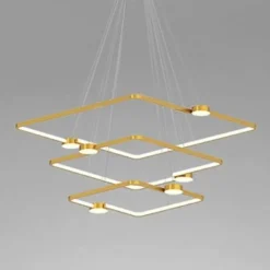 LAMPADARIO A SOSPENSIONE LED 112W 3 QUADRATI CON TELECOMANDO DESIGN MODERNO ORO 71231