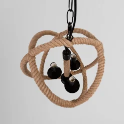 LAMPADARIO A SOSPENSIONE RUSTICO INDUSTRIALE E14 SFERA IN CORDA METALLO B55-3