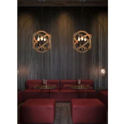 LAMPADARIO A SOSPENSIONE RUSTICO INDUSTRIALE E14 SFERA IN CORDA METALLO B55-3