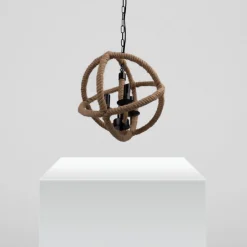 LAMPADARIO A SOSPENSIONE RUSTICO INDUSTRIALE E14 SFERA IN CORDA METALLO B55-3