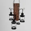 LAMPADARIO A SOSPENSIONE RUSTICO INDUSTRIAL CON LANTERNE E27 LEGNO METALLO B54-4