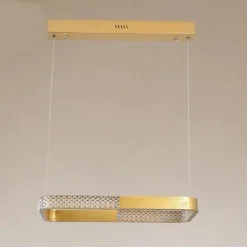 LAMPADARIO A SOSPENSIONE LED 18W RETTANGOLARE ORO CRISTALLO CON TELECOMANDO 32026