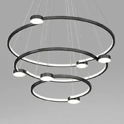 LAMPADARIO A SOSPENSIONE LED 96W 3 CERCHI CON TELECOMANDO DESIGN MODERNO NERO 71156