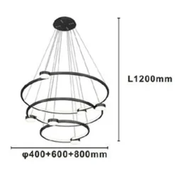 LAMPADARIO A SOSPENSIONE LED 96W 3 CERCHI CON TELECOMANDO DESIGN MODERNO NERO 71156