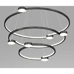 LAMPADARIO A SOSPENSIONE LED 96W 3 CERCHI CON TELECOMANDO DESIGN MODERNO NERO 71156