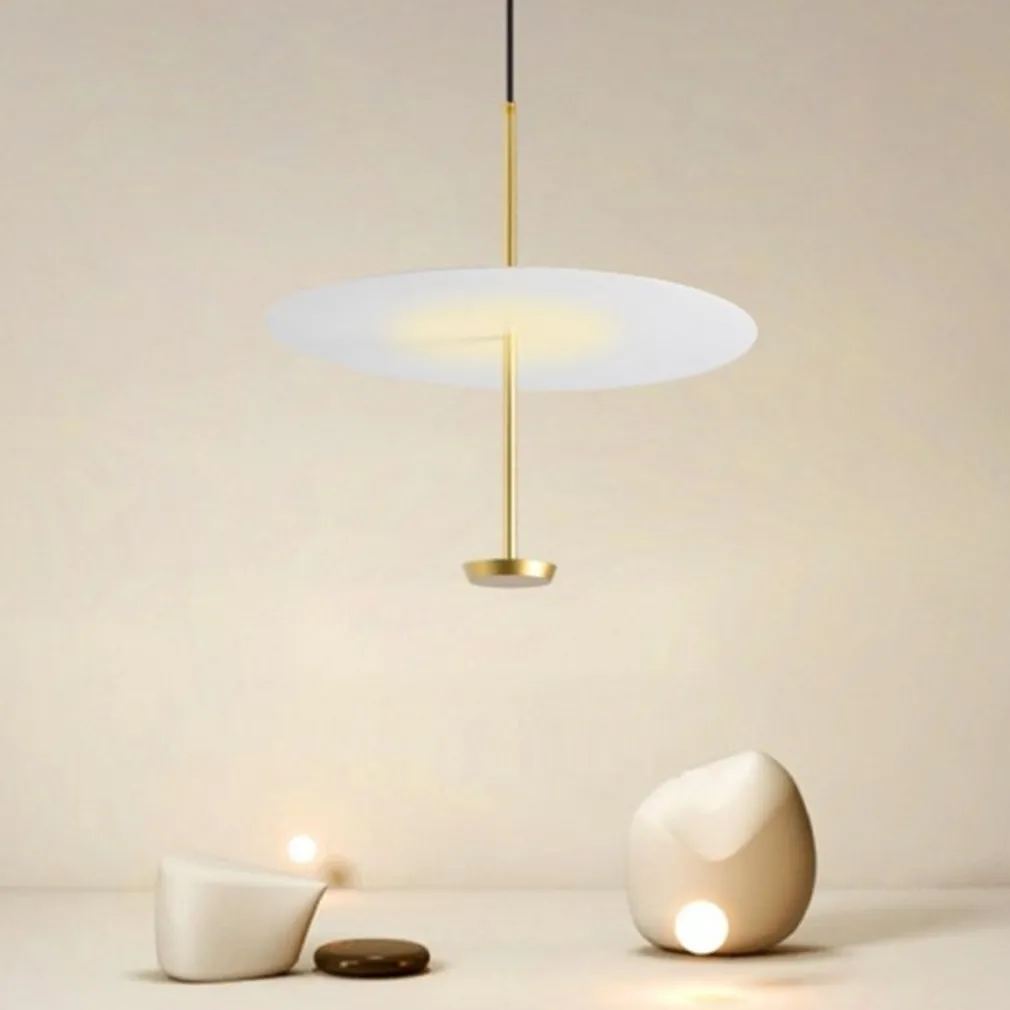 LAMPADARIO A SOSPENSIONE LUCE 4000K LED 18W DISCO PARALUME PIATTO BIANCO ORO TONDO 33191