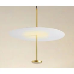 LAMPADARIO A SOSPENSIONE LUCE 4000K LED 18W DISCO PARALUME PIATTO BIANCO ORO TONDO 33191