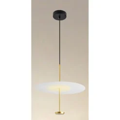 LAMPADARIO A SOSPENSIONE LUCE 4000K LED 18W DISCO PARALUME PIATTO BIANCO ORO TONDO 33191