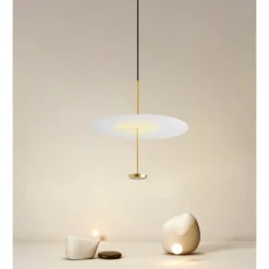 LAMPADARIO A SOSPENSIONE LUCE 4000K LED 18W DISCO PARALUME PIATTO BIANCO ORO TONDO 33191