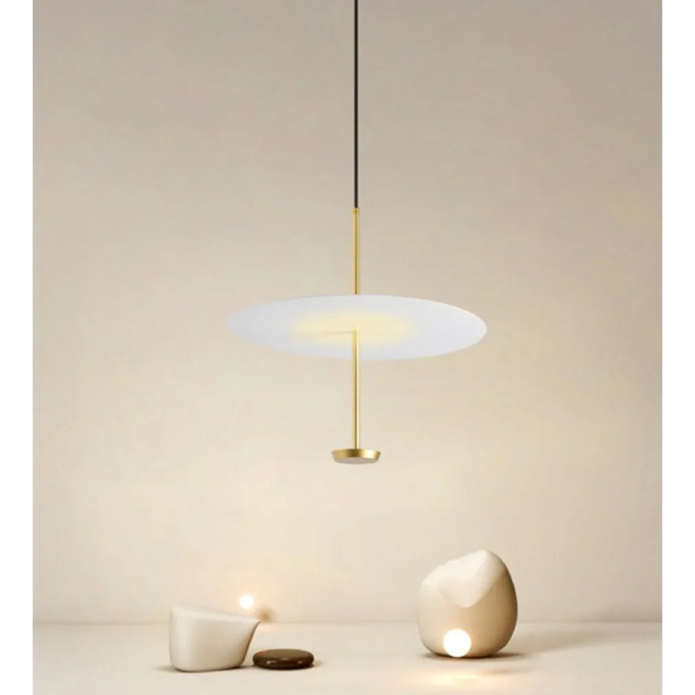 LAMPADARIO A SOSPENSIONE LUCE 4000K LED 18W DISCO PARALUME PIATTO BIANCO ORO TONDO 33191