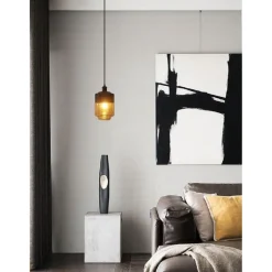 LAMPADARIO A SOSPENSIONE VINTAGE SOFFITTO ATTACCO E27 EFFETTO AMBRATO NERO LP-14