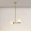 LAMPADARIO A SOSPENSIONE ORO CON 2 SFERE IN VETRO BIANCO OPACO ATTACCO G9 E27 33481