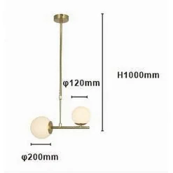 LAMPADARIO A SOSPENSIONE ORO CON 2 SFERE IN VETRO BIANCO OPACO ATTACCO G9 E27 33481