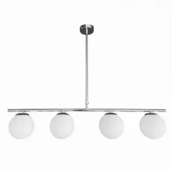 LAMPADARIO A SOSPENSIONE ARGENTO CON 4 SFERE BOLLE BIANCHE IN VETRO ATTACCO G9 33924