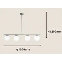 LAMPADARIO A SOSPENSIONE ARGENTO CON 4 SFERE BOLLE BIANCHE IN VETRO ATTACCO G9 33924