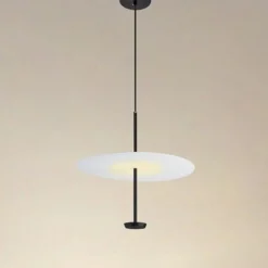 LAMPADARIO A SOSPENSIONE LUCE 4000K LED 18W DISCO PARALUME PIATTO BIANCO NERO TONDO 33177