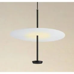 LAMPADARIO A SOSPENSIONE LUCE 4000K LED 18W DISCO PARALUME PIATTO BIANCO NERO TONDO 33177