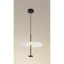 LAMPADARIO A SOSPENSIONE LUCE 4000K LED 18W DISCO PARALUME PIATTO BIANCO NERO TONDO 33177