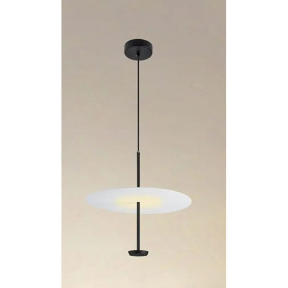 LAMPADARIO A SOSPENSIONE LUCE 4000K LED 18W DISCO PARALUME PIATTO BIANCO NERO TONDO 33177