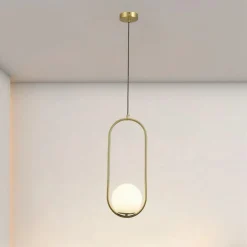 LAMPADARIO A SOSPENSIONE ORO OVALE CON SFERA VETRO ATTACCO E27 MODERNA MINIMAL 32835