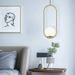 LAMPADARIO A SOSPENSIONE ORO OVALE CON SFERA VETRO ATTACCO E27 MODERNA MINIMAL 32835