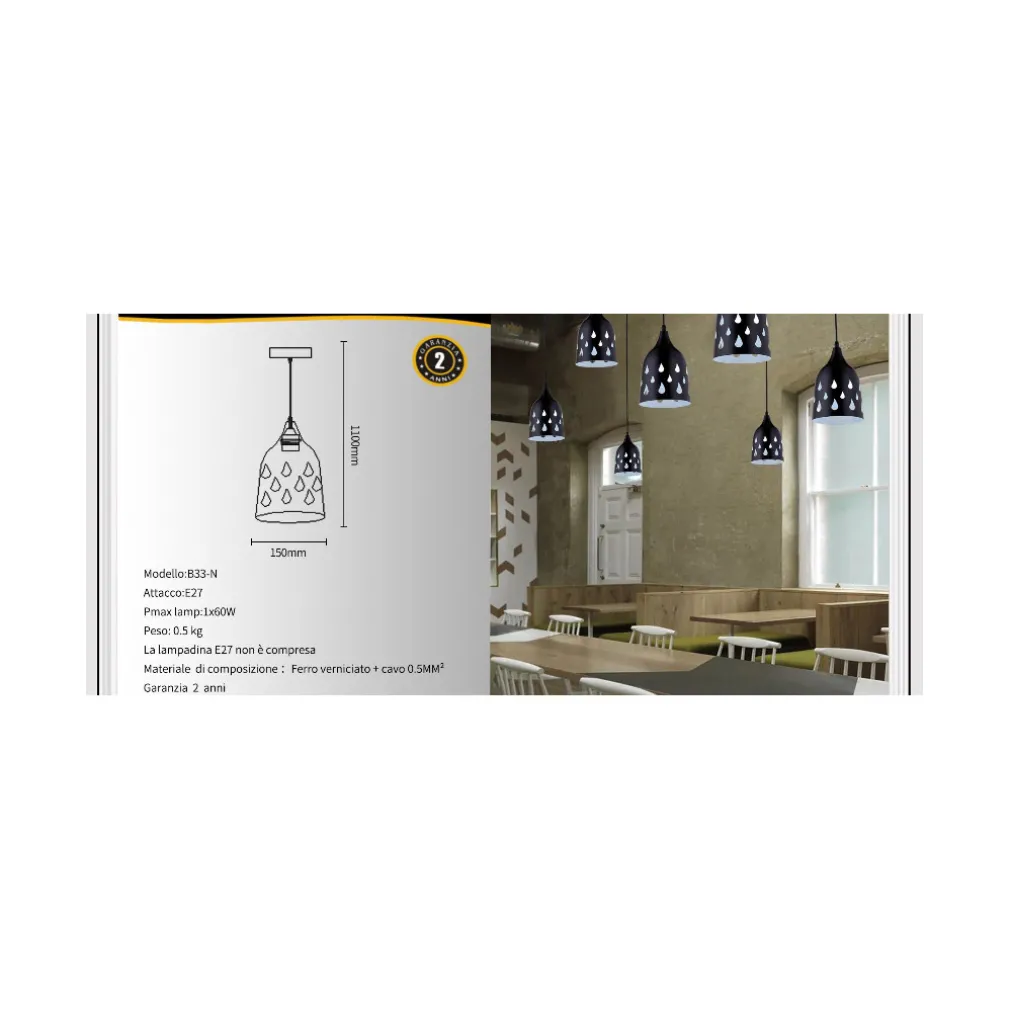 LAMPADARIO A SOSPENSIONE DA SOFFITTO TRAFORATO E27 PUNTO LUCE BIANCO E NERO