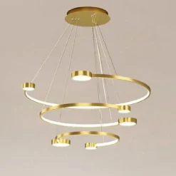 LAMPADARIO A SOSPENSIONE LED 65W 3 SEMI CERCHI CON TELECOMANDO DESIGN MODERNO ORO 71392