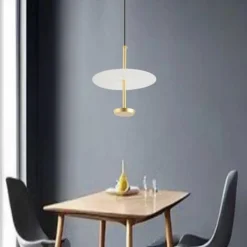 LAMPADARIO A SOSPENSIONE LUCE 4000K LED 12W DISCO PARALUME PIATTO ORO ROTONDO 33139