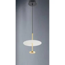 LAMPADARIO A SOSPENSIONE LUCE 4000K LED 12W DISCO PARALUME PIATTO ORO ROTONDO 33139